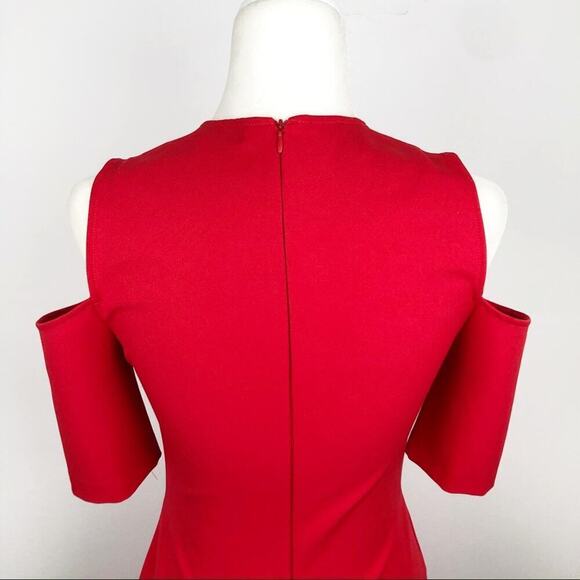 Zara Cut Out Cold Shoulders Holiday Party Shift Midi Dress Red Size Small Xmas - Picture 6 of 16